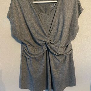 Maternity dressy tops, size L and M, gray, blue, colorful print